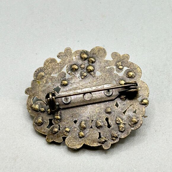 Pretty Rhinestones Pin Brooch Moonglow Acrylic Cabochon Antique Style Jewelry - Picture 4 of 6